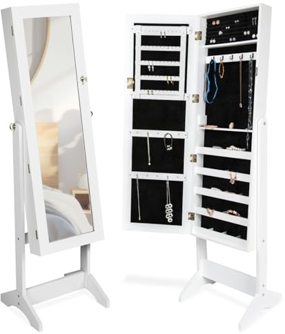 tectake® Armadietto Portagioie con Specchio, Specchiera, Mobiletto Bagno, Contenitore Porta Gioielli, Porta Braccialetti, Mobile Bagno, Design Vintage - Bianco