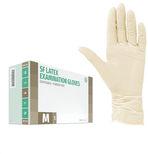 SF Latexhandschuhe M Weiß – 100 Stück Einweghandschuhe, Einmalhandschuhe, Latex Handschuhe, Gummihandschuhe für Medizin, Reinigung, Küche, Kosmetik, Tattoo & Haushaltsarbeiten – Puderfrei, Reißfest
