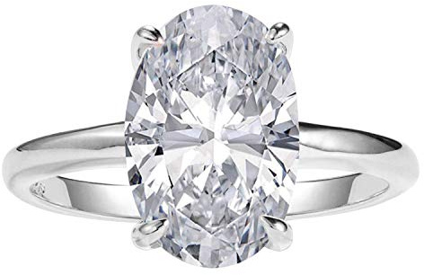 LEMON GRASS 3.5ct Oval Solitaire Engagement Ring Thin Band in Sterling Silver 925 Platinum Plating Size 4