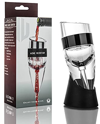 Aerateur decanteur vin, FosFun Decanteur à Vin, Decanter avec Support, Magic Decanteur, Vin Rouge Decanter de Cadeau, Cadeaux de Noël pour Hommes et Femmes (Noir)