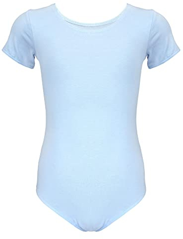Aquarti Justaucorps de Danse à Manches Courtes de Gymnastique et Ballet pour Filles, Bleu clair, 122