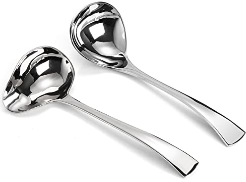 Yarlung Set of 2 Gravy Spoon Small Ladle 7 Inch Sauce Drizzle Spoon with Spout, 18/10 Stainless Steel Mini Soup Ladle Kitchen Utensils Table Serving