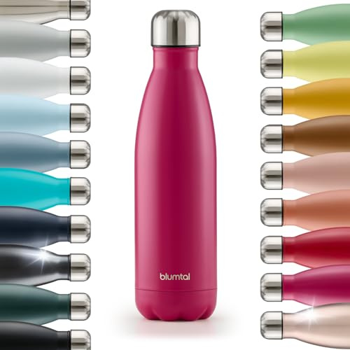 Blumtal Borraccia da 350 ml, in acciaio inox, a prova di perdite, senza BPA, fredda e calda, bottiglia isolata a doppia parete, thermos resistente alla ruggine, colore rosa