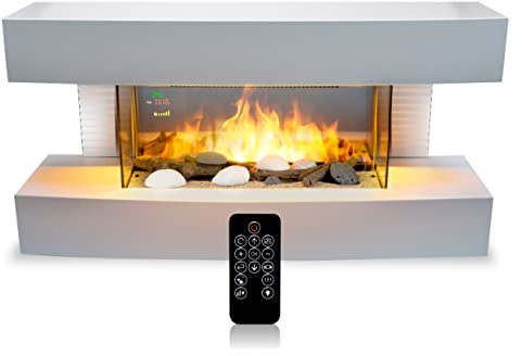 Classic Fire Cheminée Électrique Toronto 2000W – Cheminee Electrique Effet Flamme LED avec Télécommande – Radiateur Electrique en Blanc – 230V