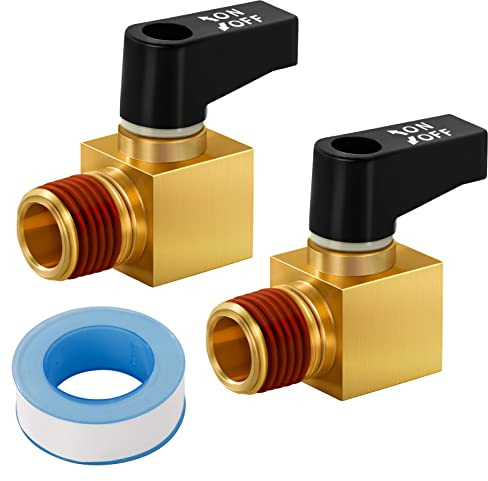 SUNROAD Air Compressor Valve Brass Drain Cock Ball Valve 1/4 NPT Male Thread Air Compressor Accessories 2pcs with Thread Seal Tape with Plastic Case