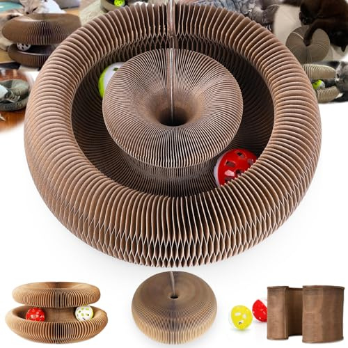 Magic Organ Cat Scratcher Board with 2 Bell Ball, Cat Ball Adventure The Ultimate Interactive Mental Physical Exercise for Indoor Cats Toy