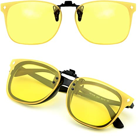 CREYESTAL Clip Lunettes Conduite de Nuit Polarisées, Anti-Eblouissement et Ultra léger, Surlunettes Verres Jaunes, Homme, Femme, Certifié CE