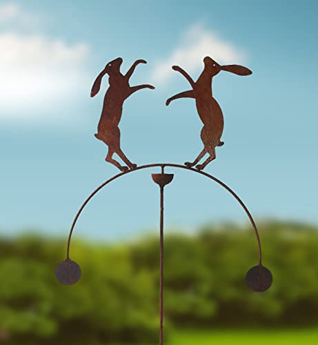 GAP GARDEN PRODUCTS - Boxing Hares Double Ball Wind Rocker/Spinner supplied bare metal that can be painted or left to age over time to give a rustic patina finish