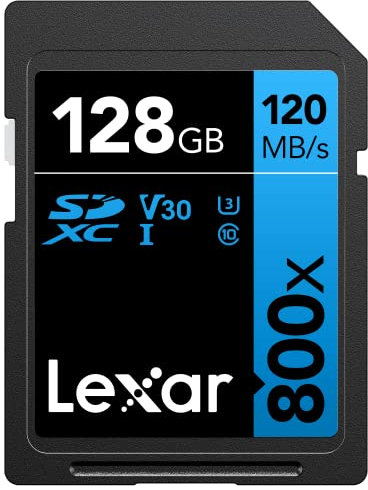 Lexar High-Performance 800x SD Karte 128GB, Speicherkarte SDXC UHS-I BLUE Series, Bis zu 120 MB/s Lesen, 45 MB/s Schreiben, für Point-and-Shoot-Kameras, DSLR-Kameras, HD-Camcorder (LSD0800128G-BNNAG)