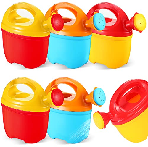 Lenwen 6 Packs Plastic Watering Can for Kids Garden Equipment Toy Watering Pail for Girls and Boys Plant Watering Can Bath Garden Toys Gardening Beach Tools (3 Colors)