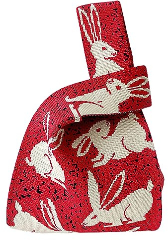 Anopo Sac à Nœud Poignet Femme Petit Crochet Sac Fourre-Tout Bracelet Sac à Main Esthétique Mignon Tricoter Porte-Monnaie Lapin