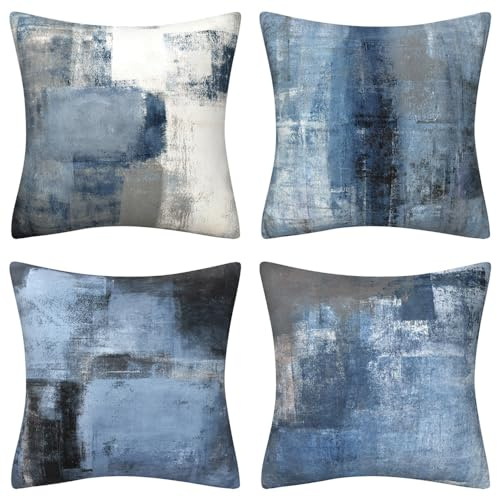 NFYUEBUC Federe Confezione da 4, Copricuscini Divano 45x45cm, Decorativi Elegante Federe Cuscini Divano Quadrate per Cuscino, Sedia, Soggiorno, Camera da Letto (45 * 45cm, Blu)