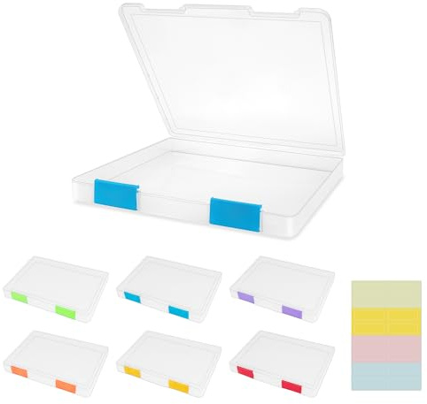 Pechor 6 Pcs A4 File Box Clear Plastic File Storage Box Paper Plastic Organizer Board Game Storage Scrapbook Paper Storage File Holder with Buckle and Sticker Labels, Colorful