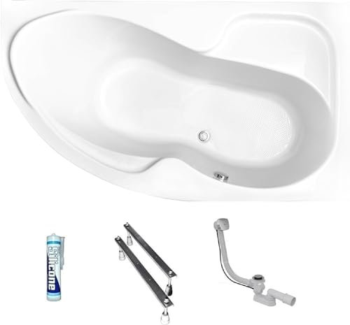 ECOLAM Baignoire d'angle Wela 170x100 cm droite | pieds siphon silicone | acrylique blanc | Belle forme aspect moderne