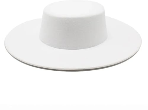 Sombrero francés unisex de ala ancha grande, sombrero Fedora Derby, boda, jazz, sombrero de fieltro plano, blanco, 6 7/8 / 7 1/8