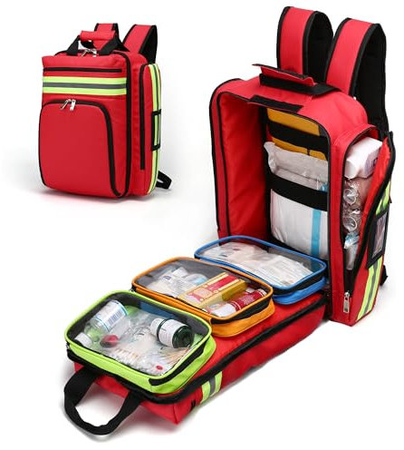 Erste Hilfe Kit Leer Rucksack Notfall Kits -Wasserdicht Verschleißfest Verstellbarer Riemen Atmungsaktiv Rücken Erste Hilfe Tasche für Reisen Haus, Auto, Wandern, Arbeitsplatz & Outdoor Rot 45*15*35cm