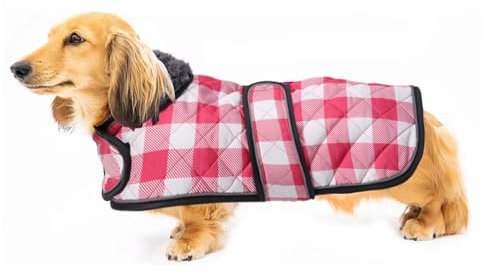 Geyecete Wasserdichter, warmer, gesteppter Dackelmantel mit warmem Fleecefutter innen, Outdoor-Hundebekleidung mit verstellbaren Bändern für kleine, mittelgroße Hunde, Rosa, Größe M