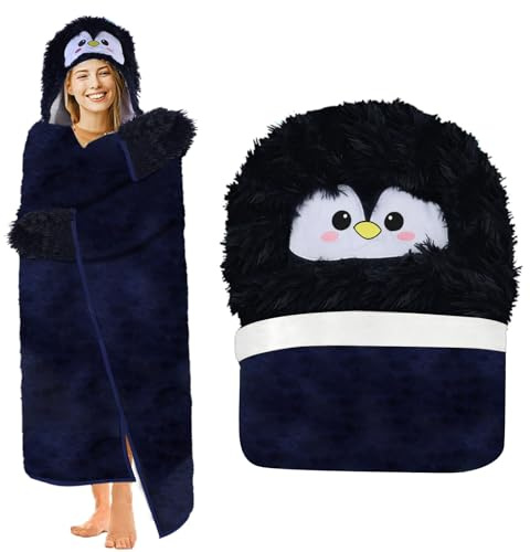 Gugxiom - Coperta indossabile con cappuccio in pile, morbida e calda coperta in alpaca con maniche, coperta invernale per mamma, amica, Natale, San Valentino, regali per mamme, per adulti, Taglia