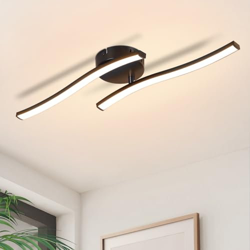 Homefire LED Deckenlampe Küche Deckenleuchte: Modern Schlafzimmerlampe Schwarz 12W Wohnzimmerlampe 3000K Wellen Design Küchenlampe Innen Warmweiß Deckenbeleuchtung für Schlafzimmer Flur Büro