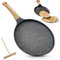 Yuragim Crepe Pfanne 24cm, Antihaftpfanne Omlettenpfanne Pfannkuchenpfanne, Bakelitegriff, Induktion Palatschinken,Flache Beschichtete Pfannkuchen, Pizza Bratpfanne Kompatibel Mit Allen Herdarten