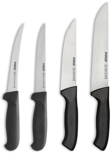 Pirge Metzgermesser Set 4 TLG Schlachtermesser - Fleischermesser - Stechmesser - Exzellenter Schärfe Ausbeinmesser - Edelstahl Profi Küchenmesser - Ergonomisches Kunststoff Griffdesign