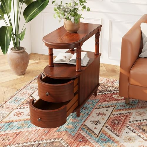 PADMA HOUSE smalt sidobord, soffbord i trä, telefonbord för sovrum, vardagsrum, minimalistiskt (1, Körsbär Valnöt BG-A508-MG)