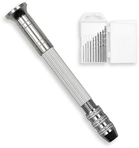 0.8-3mm Handbohrer für Epoxidharz, Mini Bohrmaschine Pin Vise Handbohr mit 10 Stück Spiralbohrer, DIY Schmuck, Bastelarbeiten Bohrwerkzeug für Holz, Kunststoff, Ton und nicht harte Materialien