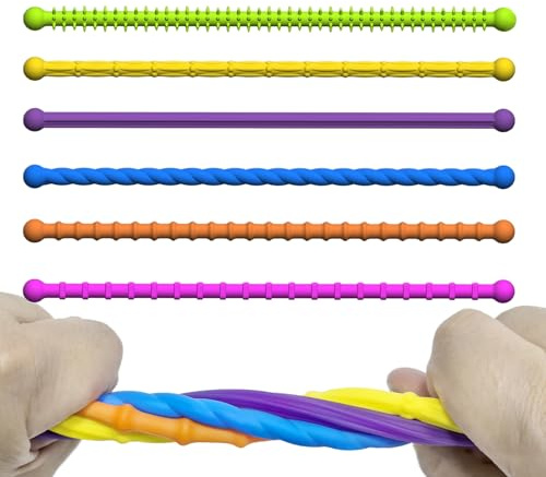 Toy sensorial - 6 piezas de fidget de fideos elásticos | Juguete de de estrés de silicona elástica | Material TPR de textura suave | Ayuda sensorial calmante para niños