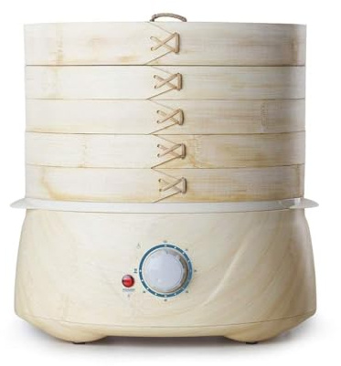 Vaporiera elettrica in bambù a 3 livelli per cuocere a vapore gnocchi focaccini panini verdure pesce riso