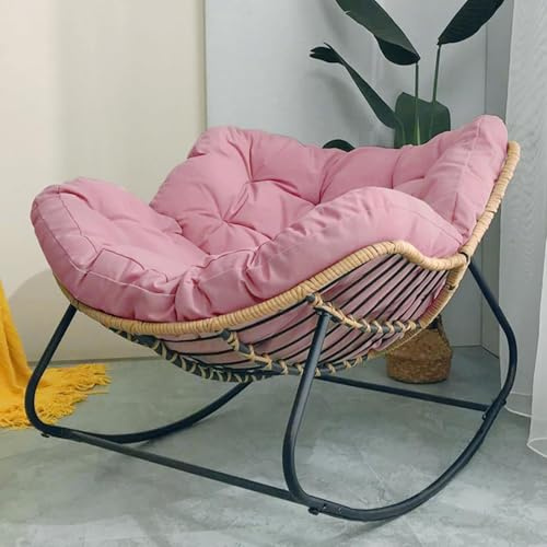 Sedia a dondolo oversize da patio, cuscino imbottito in vimini, sedia a dondolo moderna con struttura in acciaio, per interni ed esterni