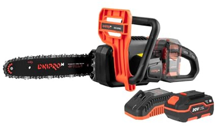 Motosierra a Batería DCS-201BC 20V - Espada de 30 cm, Motor Brushless Sin Escobillas, Sierra de Cadena para Poda y Corte de Madera, Incluye Batería 4 Ah y Cargador - Por Dnipro-M