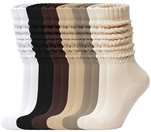 HEUIOP 6 Pairs Slouch Socks for Women, Extra Long Knee Womens Slouch Socks, Knit Slouchy-Sock Soft Aesthetic for All-Season, Size 35-41(6 Colors)