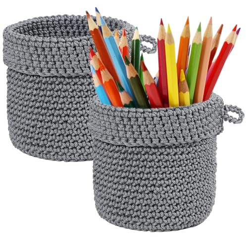 Ferizzia 2 Piezas Cesta Colgante, 13 x 14 cm Algodón Bolsa de Almacenamiento para Colgar, Tejido a Mano Cestas Almacenaje Baño, para Frutas, Verduras, Flores y Juguetes de Peluche