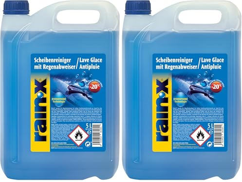 Rain-X Lave-Glace Anti-Pluie – Technologie Hydrophobe pour Visibilité Optimale – Protection Antigel Jusqu’à -20°C – Formule sans Méthanol – 5L (Lot de 2)