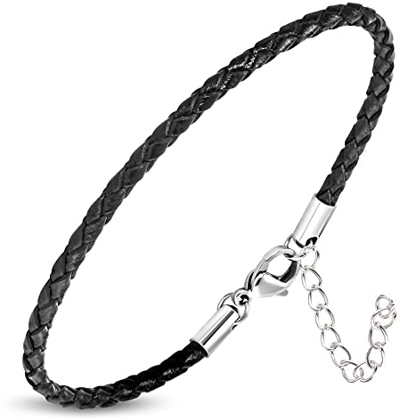 ZENSE - Bracelet homme en cuir fin de couleur noire ZB0240 [ajustement au poignet avec extension 5cm]