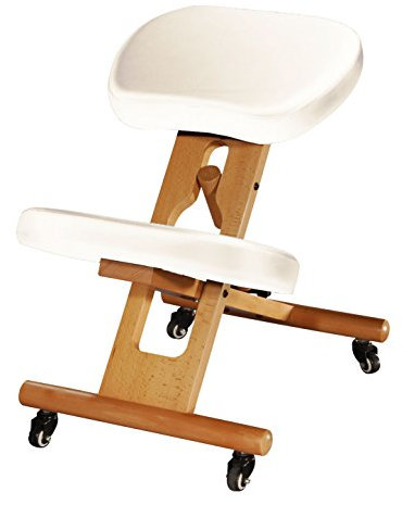 Bodhi Ergonomischer Kniehocker, Verstellbarer Stuhl aus Buchenholz mit Polsterung, Sitz und Kniepolster mit Kunstleder-Bezug, beige, Therapeutenhocker, gepolstert, Bürostuhl, PU-Bezug