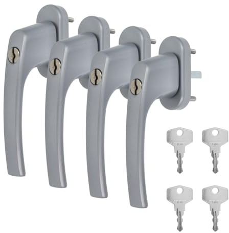 4 x Alu Fenstergriff in Silber F1 abschließbar - Stiftlänge 45mm
