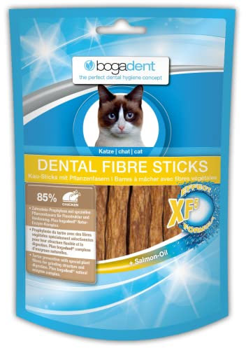 bogar, Bogadent Dental Sticks für Katzen, Katzen-Zahnpflege, Katzensnacks zur Förderung des Kauens und der Verdauung, Kaustangen Katze, Mit Fisch, Fleisch, Früchten und Mineralstoffen, 50 g