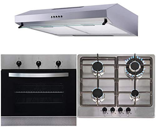 SIA 60cm Stainless Steel Electric Fan Oven, 4 Burner Gas Hob & Cooker Hood Visor