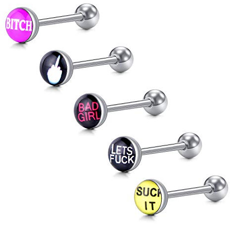 Funseedrr 5-8stk Zungenpiercing Zunge Barbell Set 14G Edelstahl 16mm Stab Piercing Punk