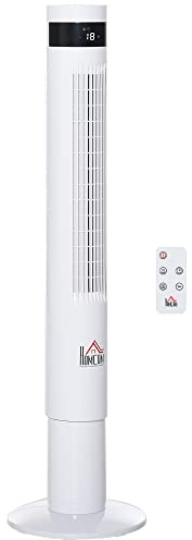 HOMCOM Turmventilator mit Fernsteuerung 110cm 85° Oszillierender Standventilator Säulenventilator 50 W 3 Modi & 3 Geschwindigkeiten 12 Std. Timer Stahl Weiß