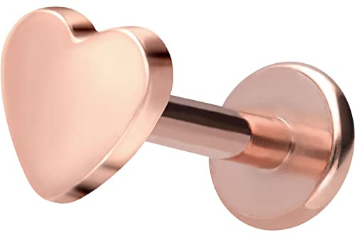 PIERCINGLINE Titan Labret mit Gewinde HERZ Piercing Nase Ohr Helix Tragus Lippe Medusa Roségoldfarben 1,2 x 6 mm