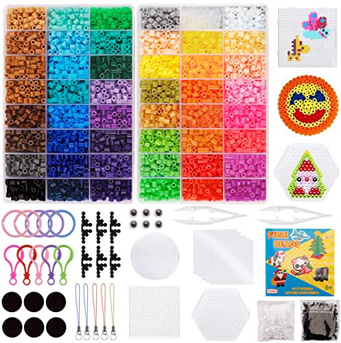 AMAYGA 9600 Cuentas para Planchar, 5 mm Cuentas de Hierro Fusibles 48 Colores Beads Kit Completo con Papel de Planchar, Beads Plantilla, DIY Manualidad para Fiesta ​Cumpleaños Niños