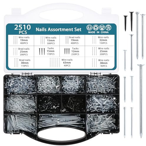 HSEAMALL 2510-teiliges Nagelsortiment-Set, Nägel für Holz, Ronnägel zum Aufhängen von Bildern, kleine Wandnägel für Heimwerken und Basteln, Wohnkultur, Holzarbeiten, Möbelbau
