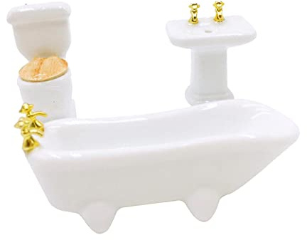 perfk 1/12 Casa de Muñecas en Miniatura Muebles de Baño de Cerámica Fregadero de Bañera 3 Unids/Set, #3