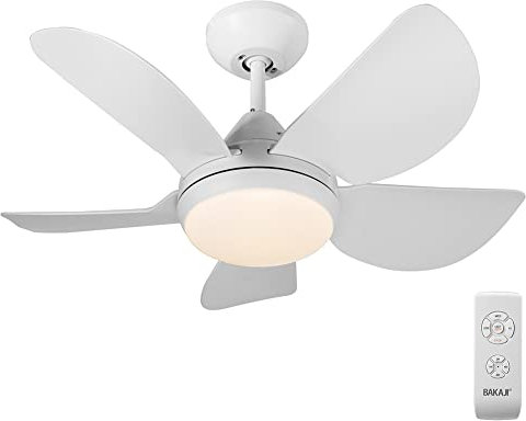 BAKAJI Ventilatore Lampadario da Soffitto 5 Pale in ABS con Lampada Plafoniera 60 LED 20W in PMMA 3 Velocità Inversione Rotazione Funzione Timer Luce Cambio Colore e Telecomando Diametro 76cm, Bianco