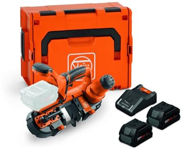 FEIN Akku-Bandsäge ABAS 18-63 AS, für Trennen unterschiedlicher Materialien. Kompatibel mit allen 18V AMPShare oder Bosch Professional 18V Akkus. Mit 2 8 Ah ProCORE Akkus und Schnellladegerät.