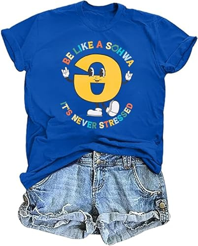 Be Like A Schwa It's Never Stressed Shirt Women Autism Awareness T Shirts Speech Therapy Dyslexia Tees Tops Blue