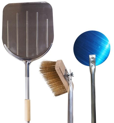 KIT PALE SET PALA PIZZA FORNO A LEGNA 3pz QUADRATA SPAZZOLA TONDA