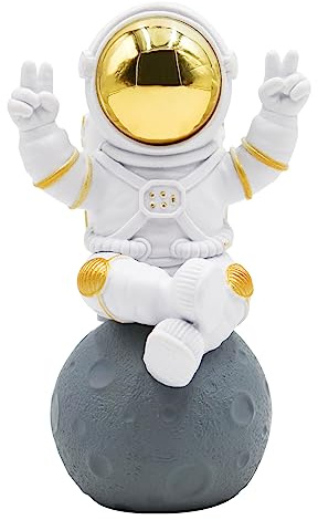 Oooct Statua astronauta decorativa, statuetta astronauta in resina, simpatica mini figura spaziale, scultura decorativa estetica astratta per casa, ufficio, scrivania, mensola da tavolo, 10 cm